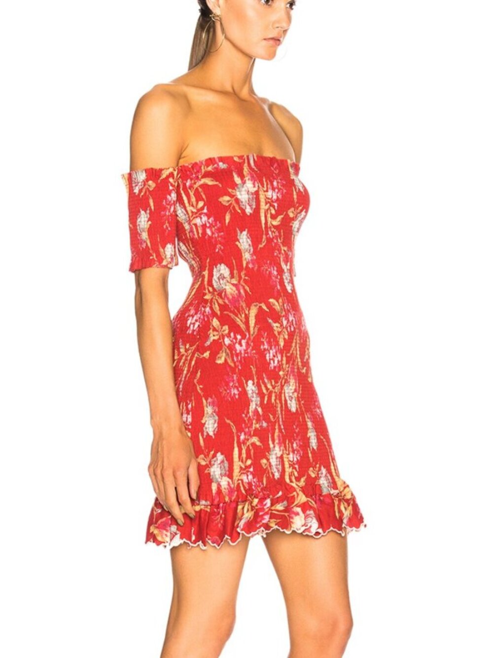 NWOT ZIMMERMANN Linen Corsair Shirred Flutter Mini Dress 3 US 10 Red Floral - Picture 2 of 11